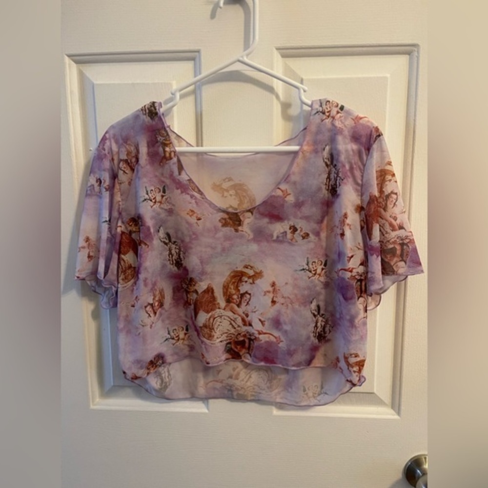 SHEIN Women’s 4XL Ángel Baroque Sheer Purple Crop Top